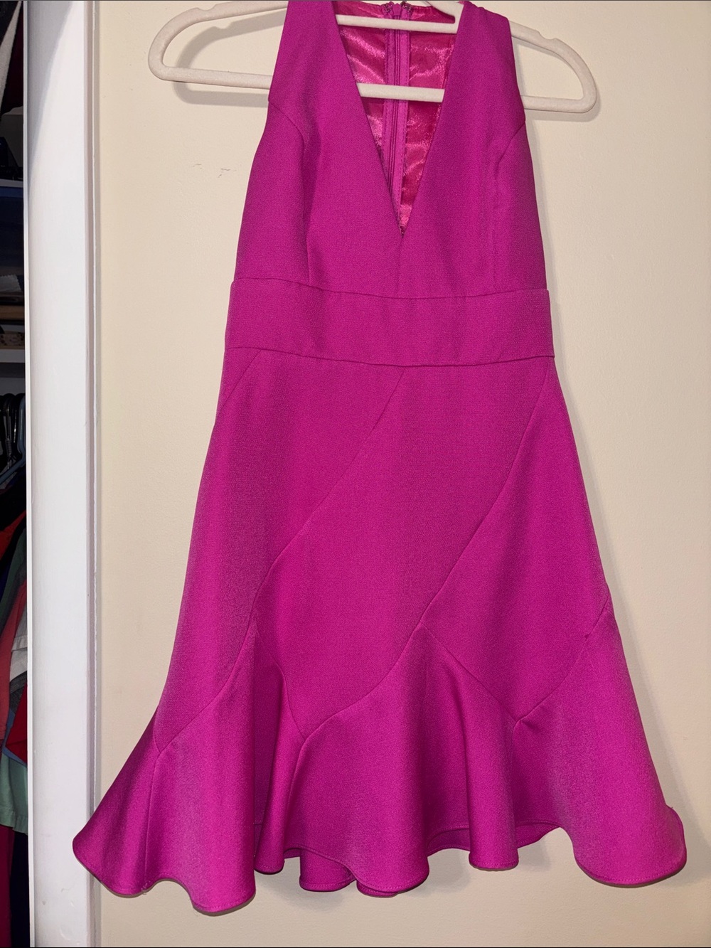 DO+BE Fuchsia V-Neck Flared Hem Prom Dress